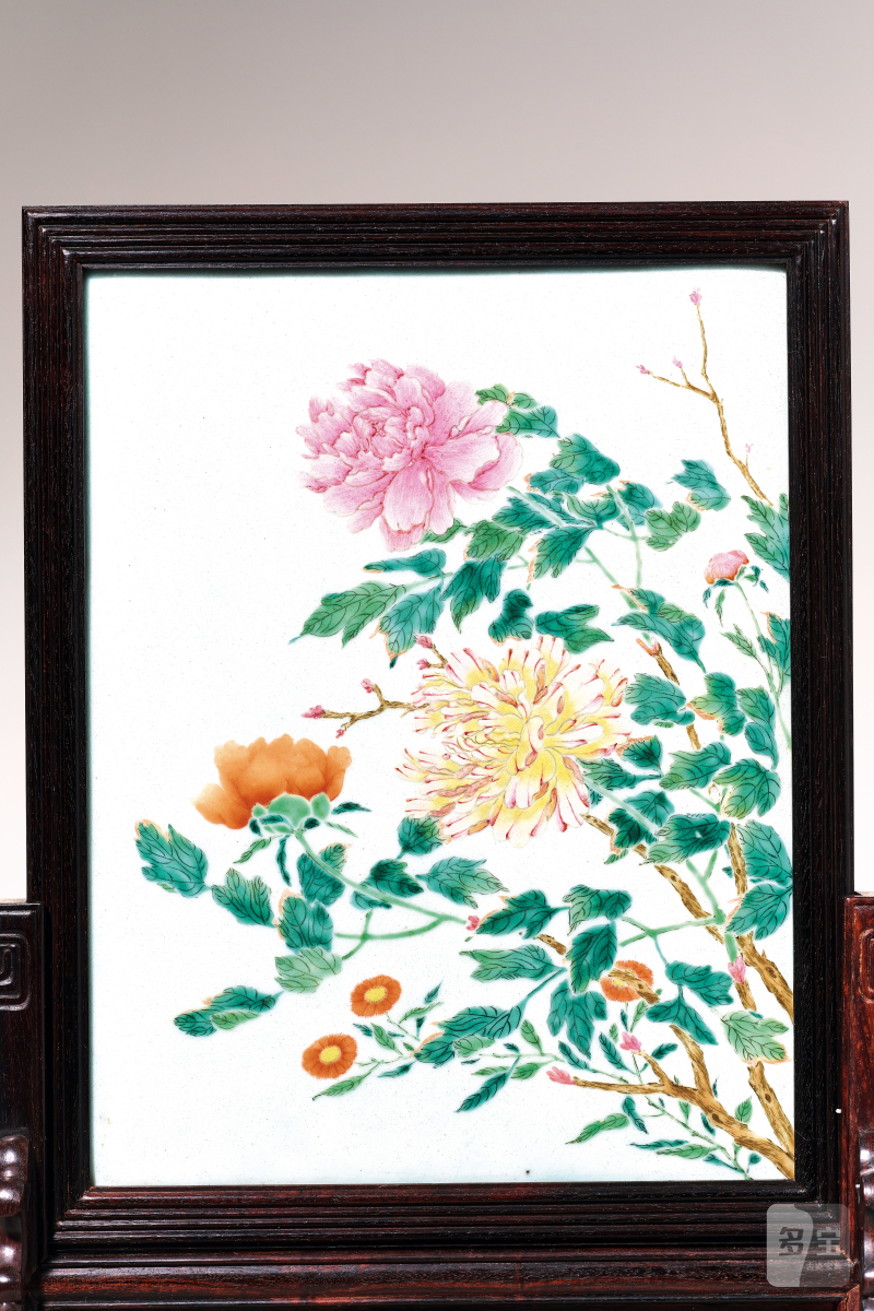 清乾隆 粉彩花卉纹砚屏 - 图2